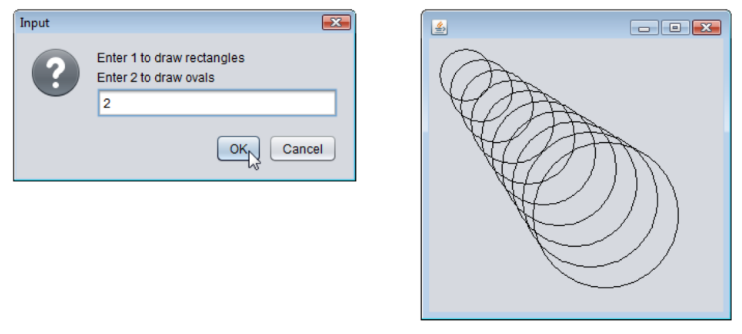 Obtaining user input and creating a JFrame to display Shapes